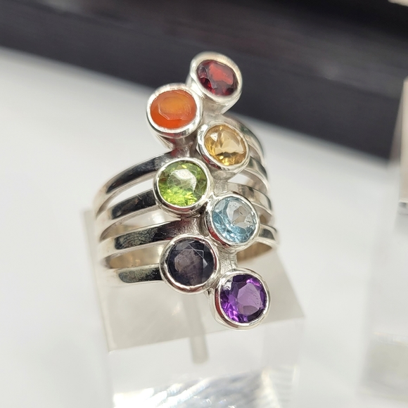 🙏7 stone sterling silver 925 chakra ring - Picture 1 of 4